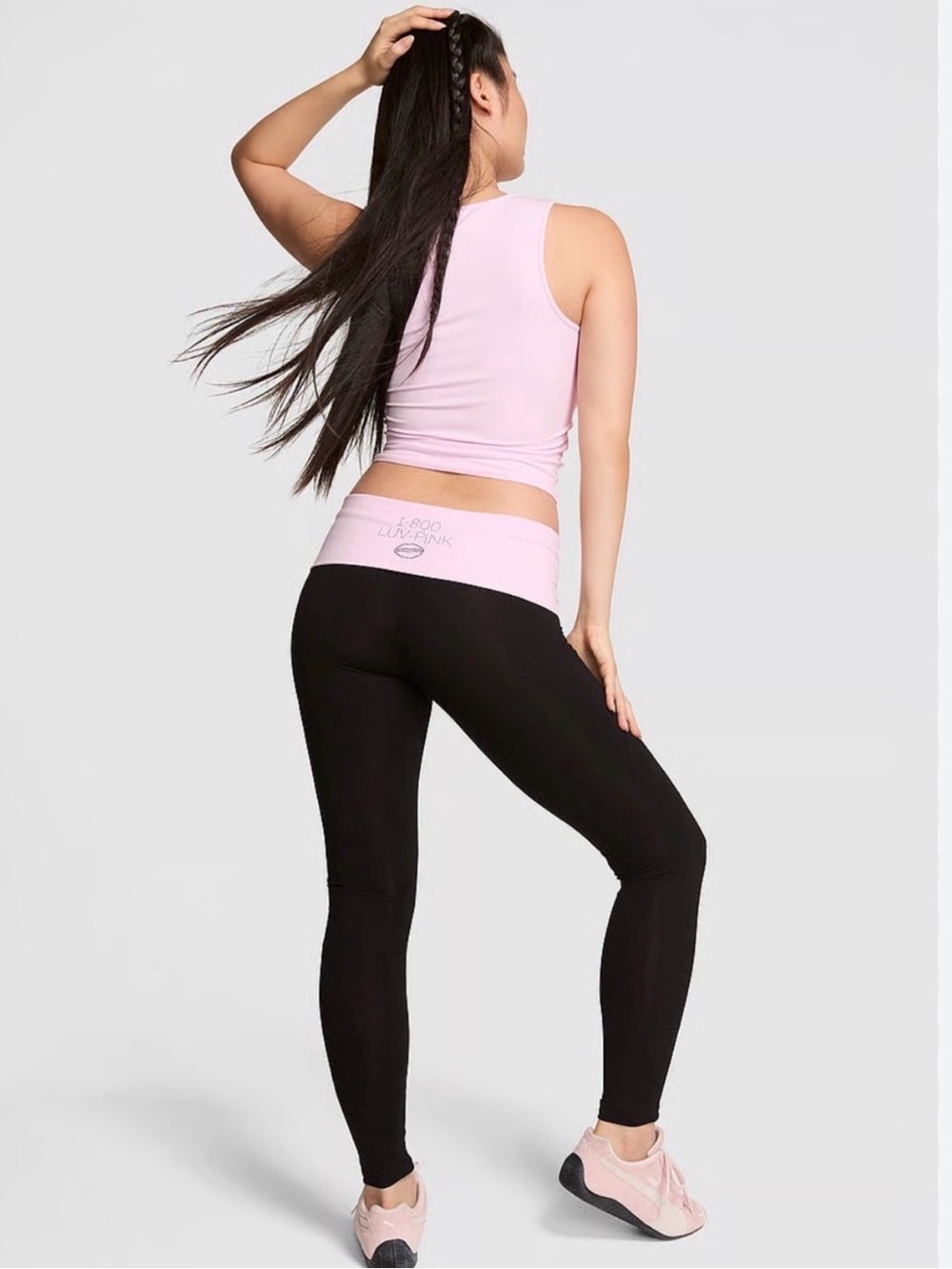 PINK Victoria's Secret Pink & Black Foldover Skinny Leggings 800 LUV PINK